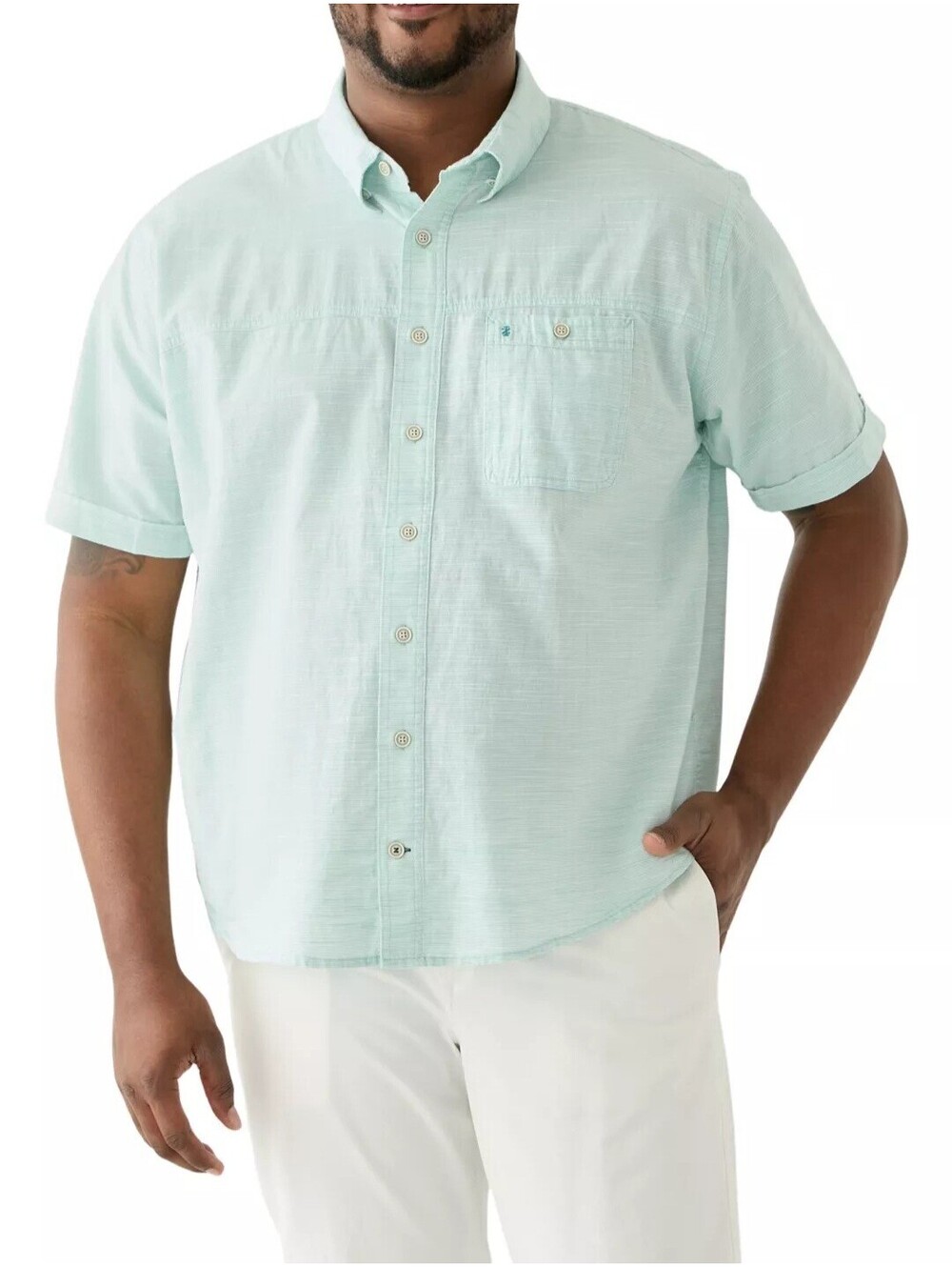 IZOD Saltwater Men's Mint Green Short Sleeve Button Down Shirt 100% Cotton L